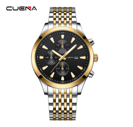 CUENA Original Men's Watches Fashion Brand Stainless Steel Gold Luxury Business Casual Water Resistant Quartz Analog 6053 M2