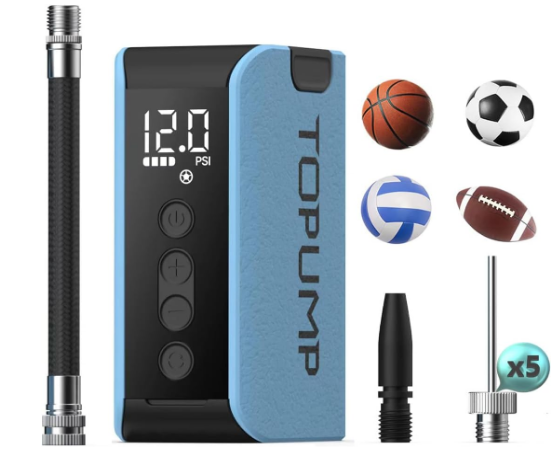 Electric Ball Pump with Inflation & Deflation, Portable Rechargeable Ball Pump with Pressure Gauge (Max 20PSI), Soccer Ball Air Pump with Needles for Sports Balls, Basketball, Volleyball, Rugby