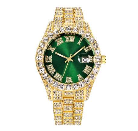 Luxury Rhinestone Roma Numerals Men's Calendar Watch Stainless Steel Band Men Business Wristwatch 07