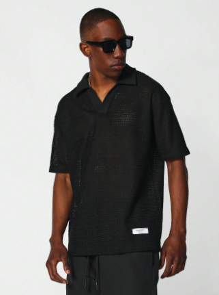 SUMWON Loose Fit Knit Polo Sheer Shirt