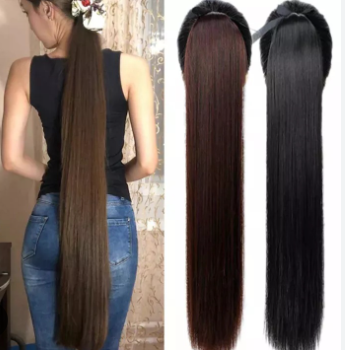 Long Straight Clip In Hair Ponytail Hairpiece With Hairpins Synthetic Ponytail Hair Extension