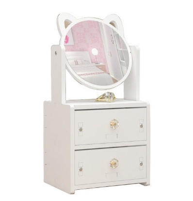 Cat Ear Makeup Mirror With Jewelry Compartment Drawer Cosmetic Organizer Table Cabinet Storage