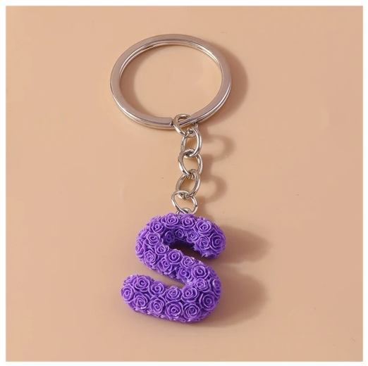 Fashion Rose 26 Letter Keychains Sweet Flower A-Z Alphabet Keyrings For Women Handbag Pendant Ornaments Jewelry Accessories S