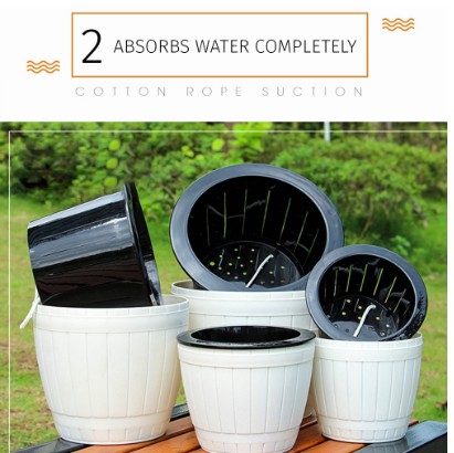 Creative Imitation Wood Pattern Flower Pot Self Watering Planter Drainage Plant Container