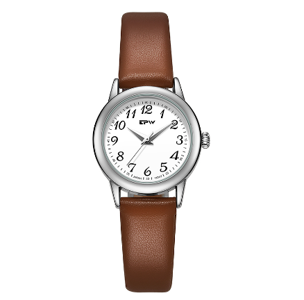 TPW Watch for Women 28mm Small Size Dial Watches Easy Reader Japan Quartz Movement Wrist Watch BROWN SILVER