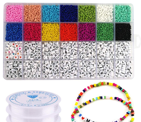 WITH LOCK Beads Kit With Elastic Line 3mm Glass Seed Beads Acrylic Letter Beads Jewelry Making and C