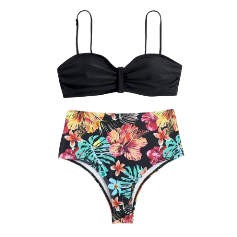 Lovito Women Casual Plants Backless Pattern Colorblock One-Piece Swimsuit LNL41042