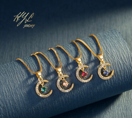 Hyl 18k Gold Plated Pendant Necklace Women's Accessories Moon Star Pendant Necklace