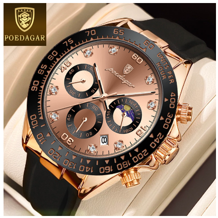 POEDAGAR multifunctional chronograph watch for men waterproof 2023 sale original fashion silicone sports watch luminous Watch COFFEE