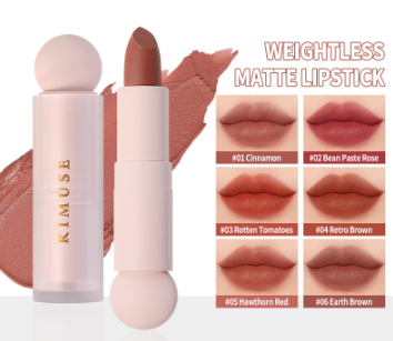 KIMUSE Weightless Matte Lipstick 6 Colors Long Lasting Smudge-Proof