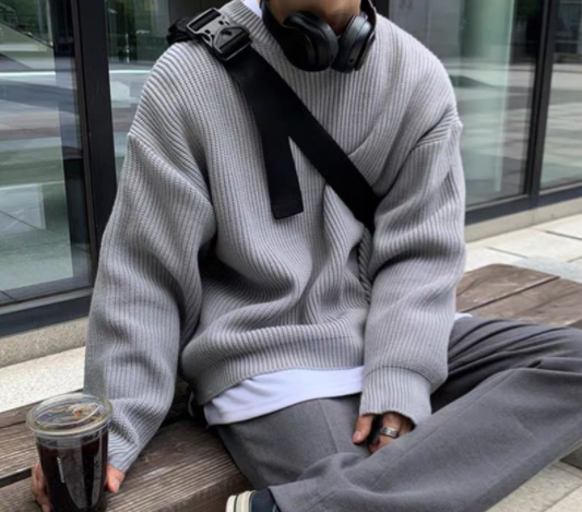 Autumn Winter Knitted Solid Color Round Neck Sweater Men's Trendy Couples Versatile Long M-2XL