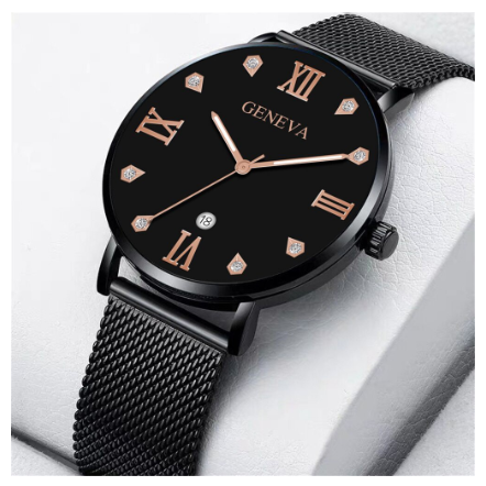 Original GENEVA Luxury Diamond Stainless Steel Waterproof Quartz Fashion Watch for men's Women's 15