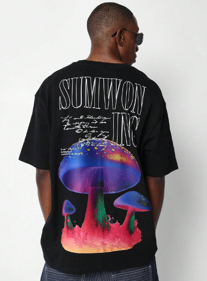SUMWON Tee With Letter & Mushroom Graphic Print College Ready