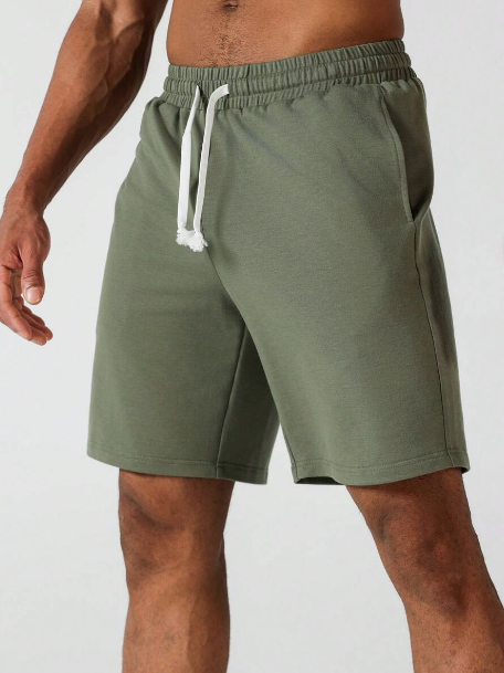 Men's Summer Solid Color Drawstring Waist Sport Shorts With Pockets