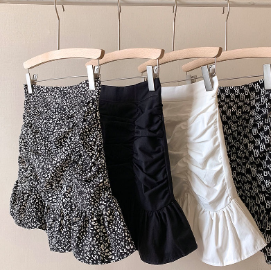 Leopard Print Letter Print Skirt Summer High Waist Ruffled Fishtail Hip Skirt A- Line Skirt