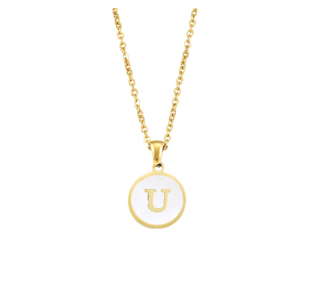 A-Z English alphabet Necklace Simple Alloy Letter Necklace Round Pendant Pendant Chain U
