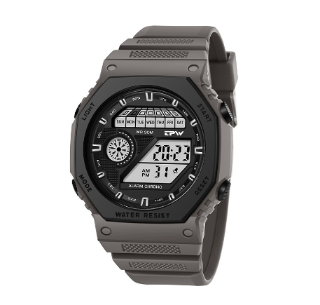 TPW Top Brands Digital Mens Waterproof Electronic WristWatches Fashion PU Band Sports Watch GRAY