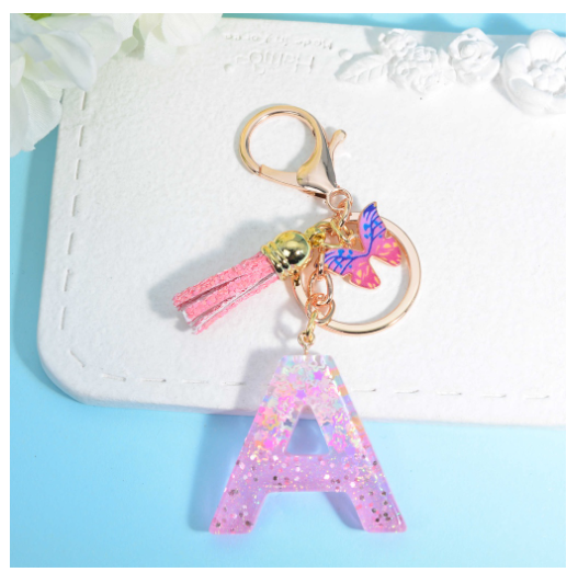 Glitter Star Sequin Filled 26 Letter Keychains With Butterfly Pendant Fashion Tassel Name Initials Key Chains Car Keyrings Gifts A