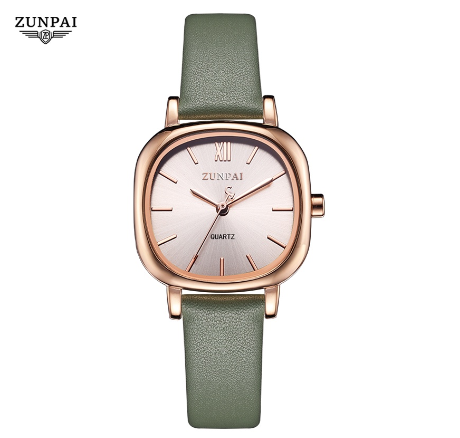 Zunpai Woman Waterproof Leather Strap Square Watch GREEN