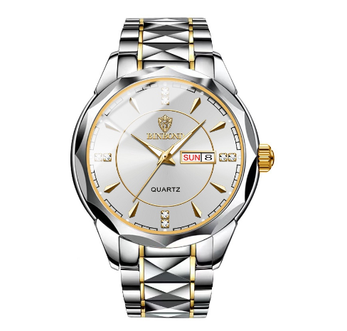 Binbond Fashion Luxury Stainless Steel Waterproof Men Unique Business Watch Dual Calendar Gold Luminous Quartz Wrist Watch M007