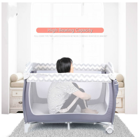 Multifunctional Baby Crib Foldable Baby Bed with Diaper Table Kid Game Bed