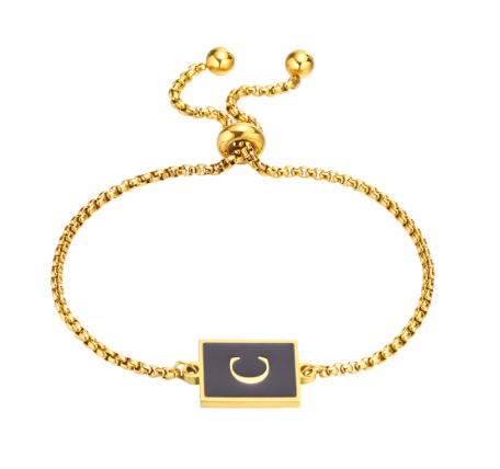 Vnox Initial Letter Black Bracelet,Gold Tone A-Z 26 Alphabet Charms Chain with Ball Clasp,Luxury Gifts for Women C