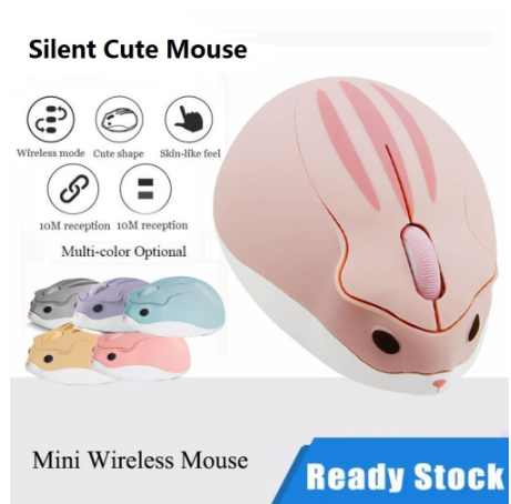 Mini Wireless Mouse Cute Animal Hamster Shape Cartoon Silent Computer Mice 1600DPI Portable Optical Mouse for PC Laptop Computer