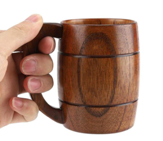 400ML Wooden Barrel Camping Cup Wood Coffee Mug with Handle Wood Mug for Party