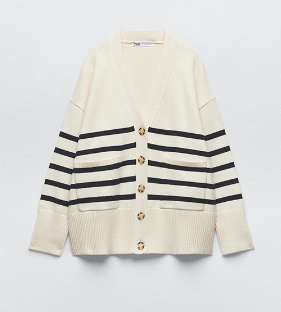 ZARA Spring New Women's Long-Sleeved V-Neck Striped Knitted Jacket