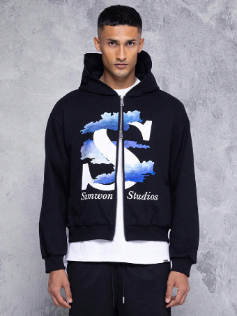 SUMWON Zip Through Hoodie With Cloud Graphic