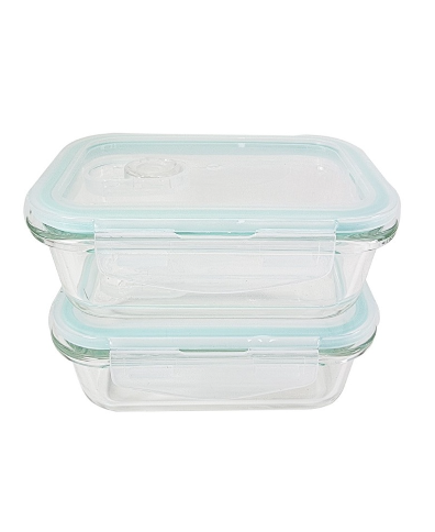 Edge Glass Rectangular Food Keeper 370ml Set of 2 - Green 16 x 12.75 x 12cm