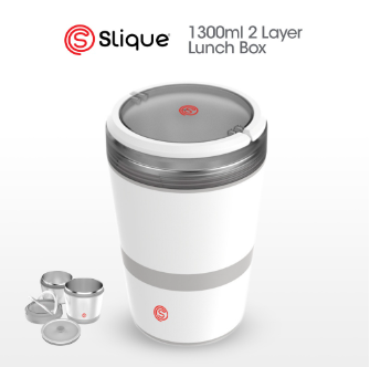 SLIQUE 2 Layer Lunch Box 1300ml | Stainless Steel Insulated | BPA Free Bento Box Food Container