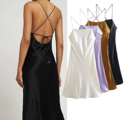 Acetate Satin Cross Tie Strap Dress