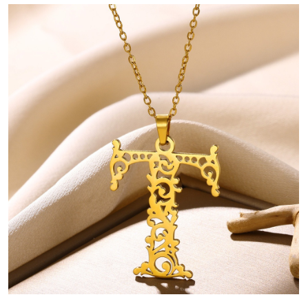 Initial Necklace for Women Men Girls Boys Gothic 18K Gold Plated 26 Letters Pendant Necklace Chain with Extension T