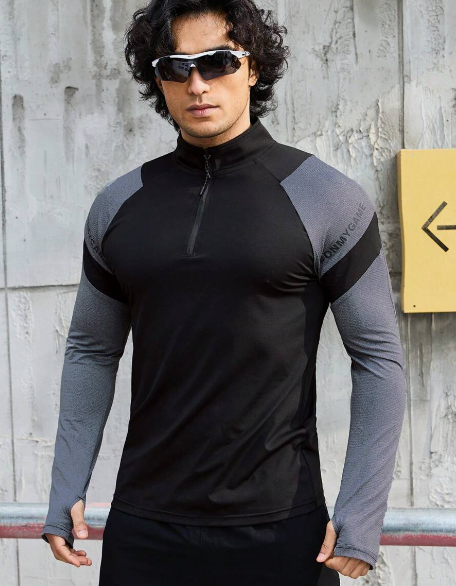 Manfinity Sport Streetwear Men's Letter Printed Color Block Half-Zip Sports Jacket Workout Tops