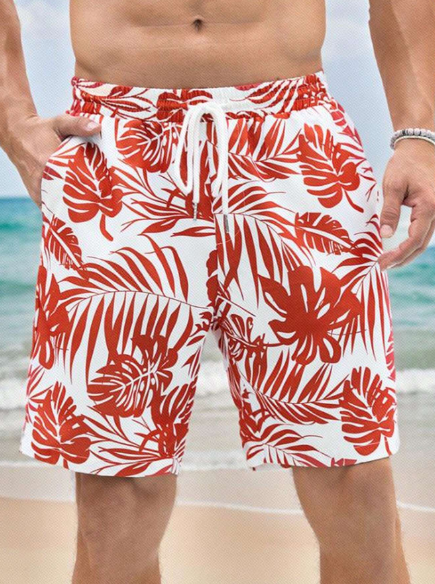 Manfinity Vacaylife 1pc Men Beach Outfits Summer Vacation Woven Casual Surfing Seaside Beach Fit Plants And Flowers Graphic Hawaiian Shorts Beachwear