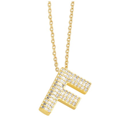 Fashion Clear Crystal A-Z Initial Necklace for Women Copper Gold Plated 26 Letters Pendant Name Jewelry Gifts F