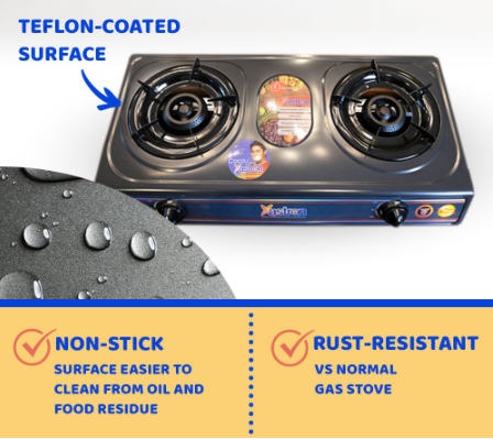 Astron GS-233T Teflon-Coated Double Burner Gas Stove | Heavy Duty | Non-stick Gas Stove