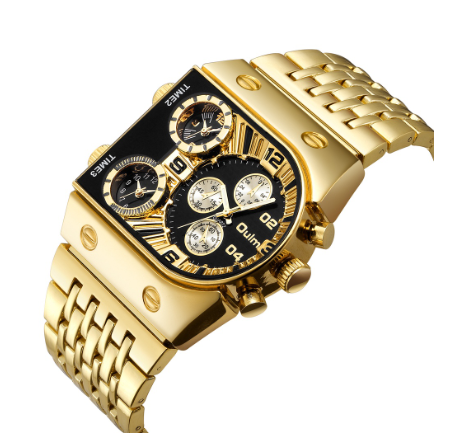 Oulm Men's Multi Time Zone Large Dial Watch Steel Band Casual Quartz Watch BLACK