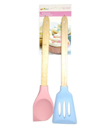 2in1 Silicone Soft Slotted Turner and Spatula with Wooden Handle 31cm