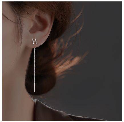 26 Initial 925 Silver Ear Cord Earrings Fashion Women Personalized English Letter Silver Ear Stud Ear Cord H