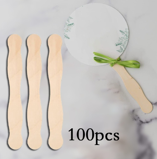 100pcs 8inch Handm Material Fan Wooden Handle Craft Popsicle Sticks Wavy Wood Ice Cream Stick DIY