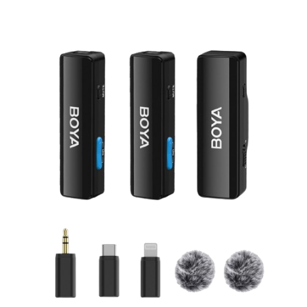 BOYALINK A1/A2 Wireless Lavalier Microphone with Noise Cancellation Mini Mic for IPhone Type-C 3.5mm