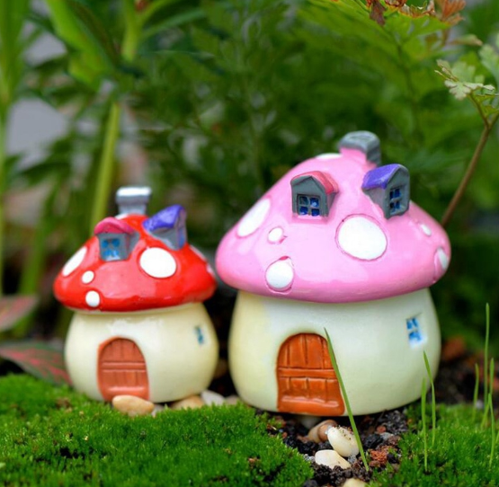 4Pcs Mushroom House Miniature Figurine Fairy Garden Decoration Figure Home Cake Ornaments Building Statue Resin Craft Toy TNB110
