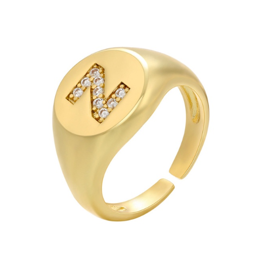 Maxzone A-Z Letter Hip Hop Gold Color Metal Finger Rings Adjustable Opening Ring Initials Name Alphabet Female Party Fashion Jewelry Z