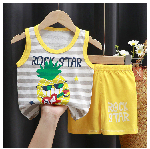 For Baby Boys & Kids Sleeveless Shorts Set Pure Cotton Summer Outfits For Boy S3