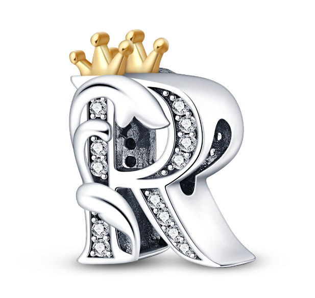 2023 New Pandora Charm 925 Sterling Silver 26 A-Z Letters With Beards Crown Letter Pendant Suitable R