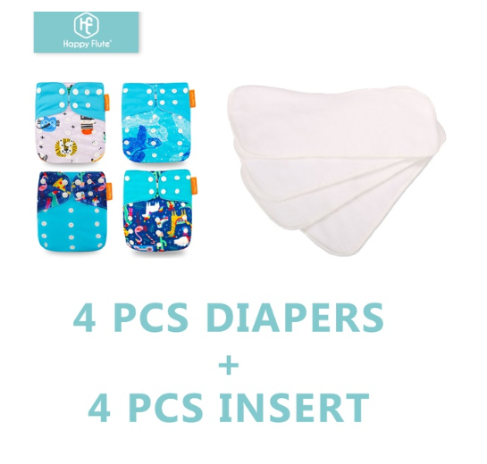 Happyflute 4Pcs Pocket Diapers Plus 4 Pcs Microfiber Insert Reusable Washable Ecological Cloth Diaper Fit 3 15kg Baby Set 10