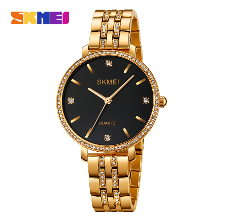 SKMEI Watch For Woman Waterproof Original Women Stainless Steel Quartz 2006 GOLD BLACK