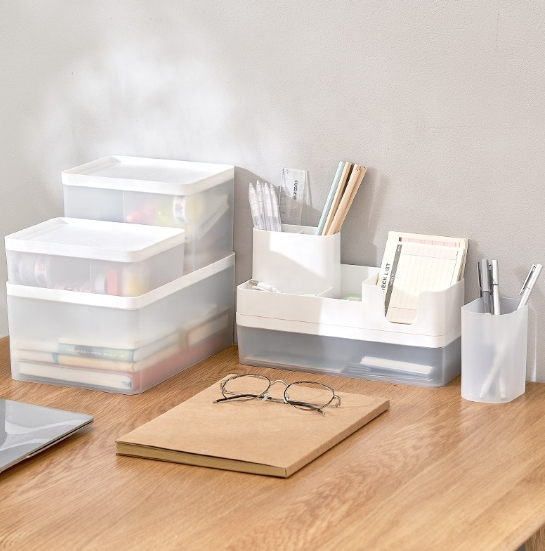 Minimalist Stackable Frosted Storage Boxes and Bins